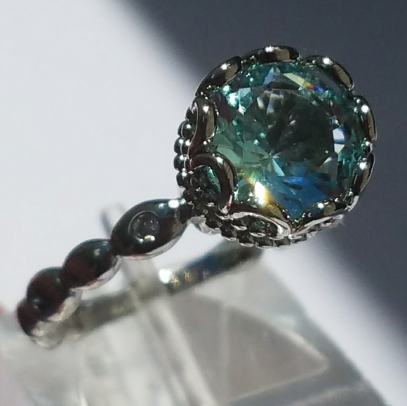 NEW Silver Round Aquamarine Ring - Picture 2 of 8
